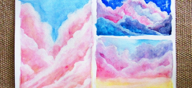 Clouds in Watercolor. Tutorial by makoccino on YT.